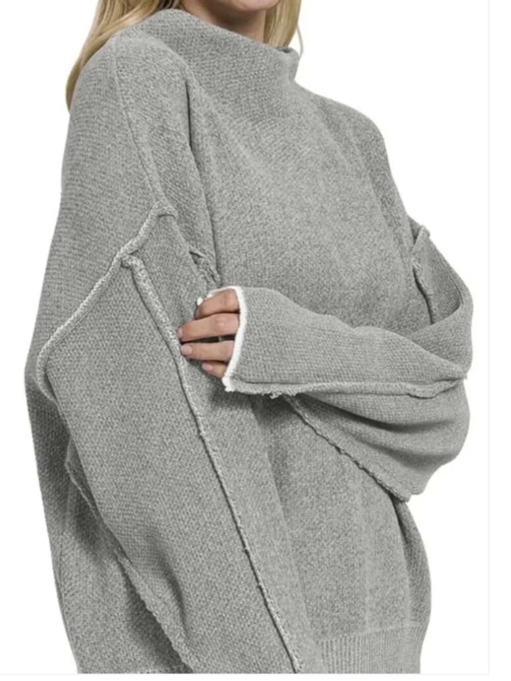 Zenana Exposed Seam Mock Neck Long Sleeve Sweater - Size S/M